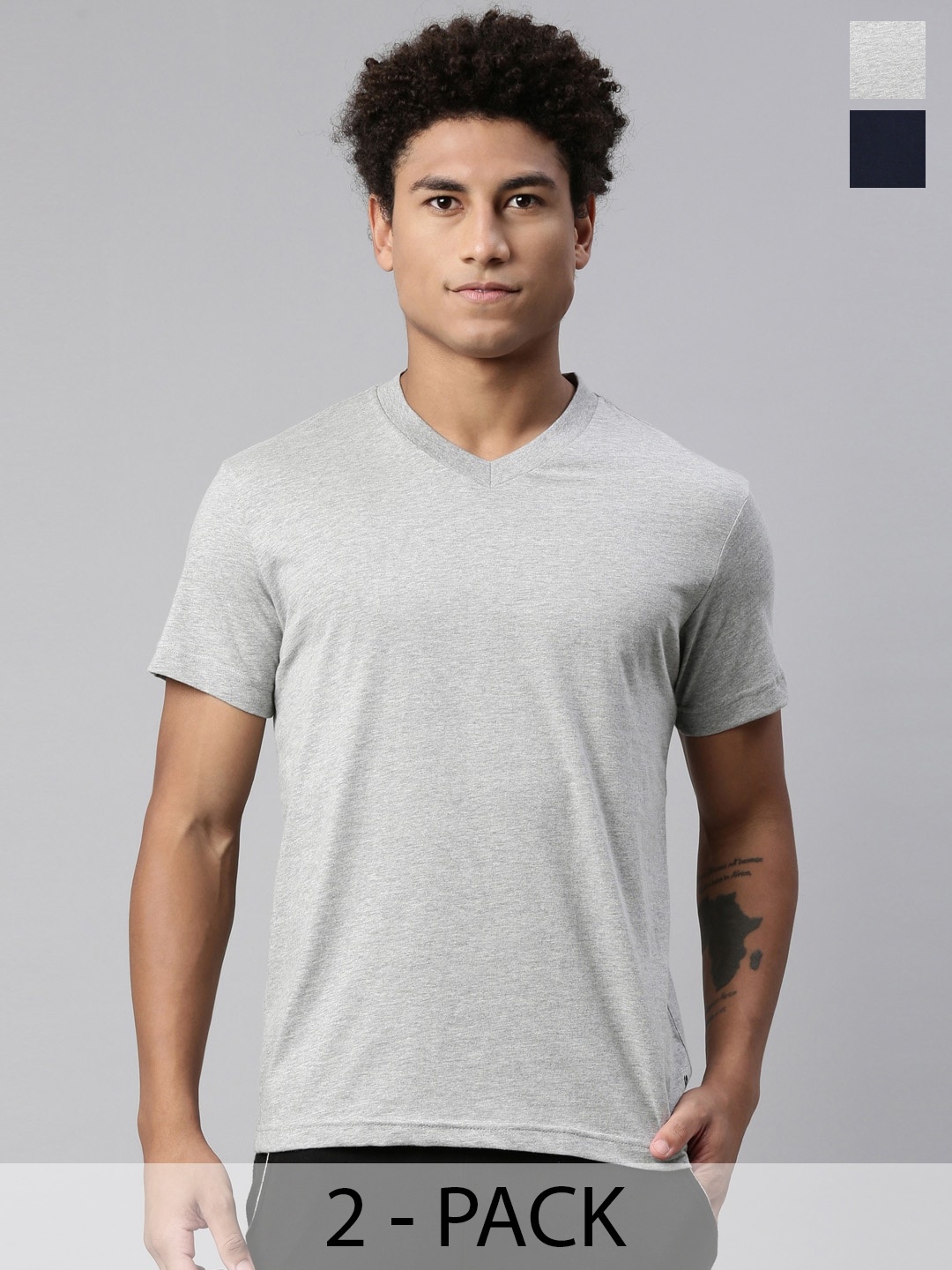 

Levis Pack Of 2 V-Neck Pure Cotton Lounge T-shirts, Grey melange