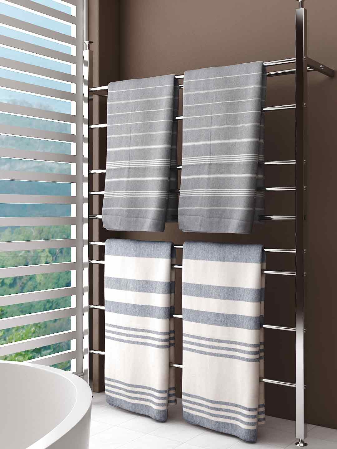 

Athom Living Grey & Blue 4 Pieces Striped Pure Cotton 250 GSM Bath Towels