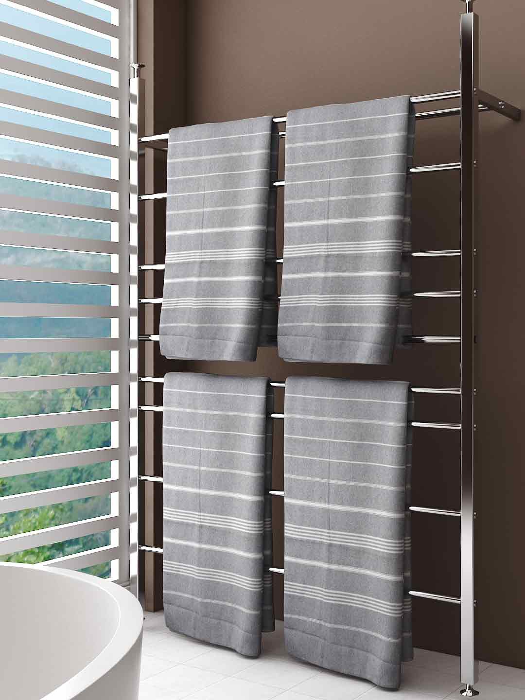 

Athom Living Grey 4 Pieces Striped Pure Cotton 250 GSM Bath Towels