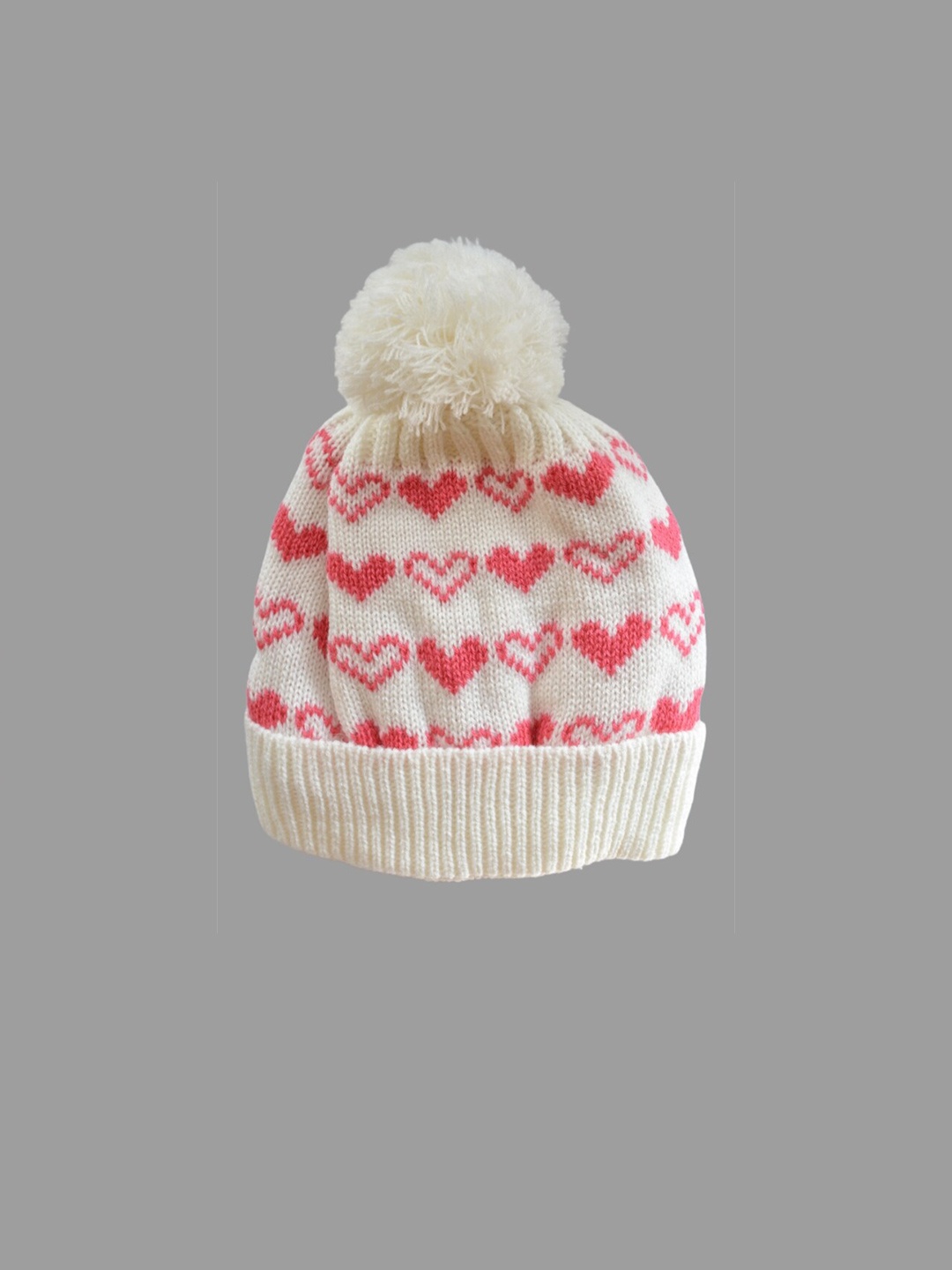 

TIPY TIPY TAP Kids Self Design Woollen Beanie Cap with Muffler, White