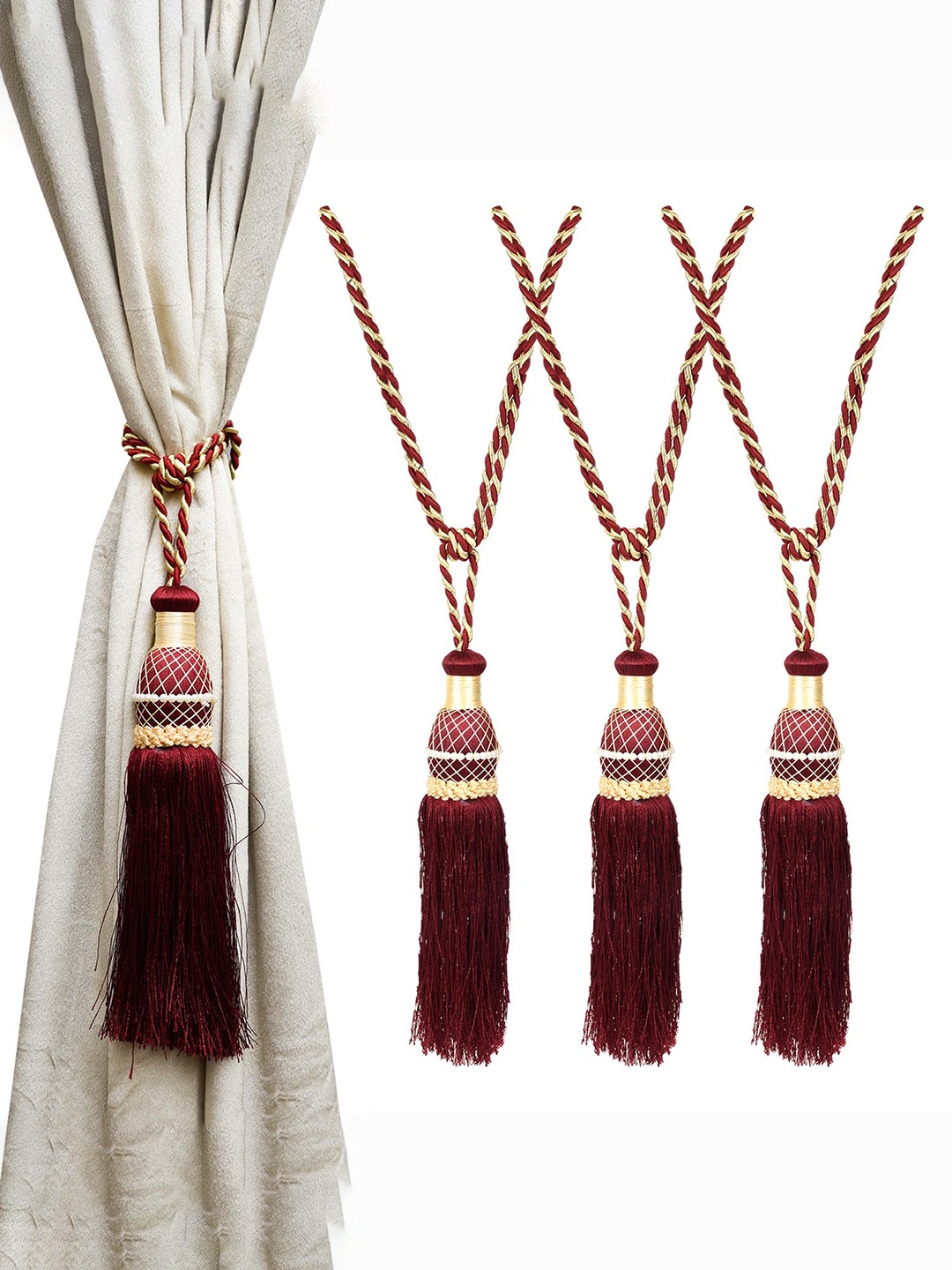

Kuber Industries 4 Pcs Maroon Tassel Curtain Tie Backs