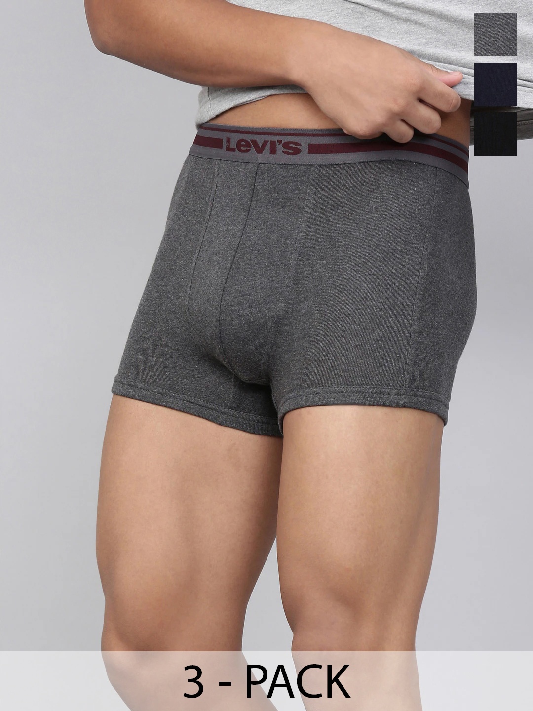 Levis Pack Of 3 Pure Cotton Short Trunks, Grey melange