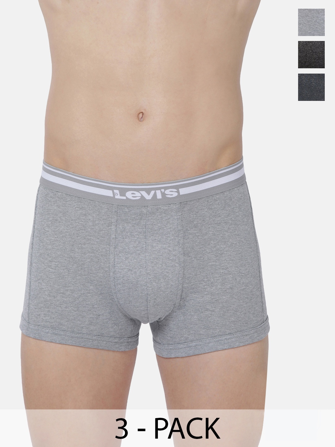 

Levis Pack Of 3 Pure Cotton Short Trunks, Grey melange