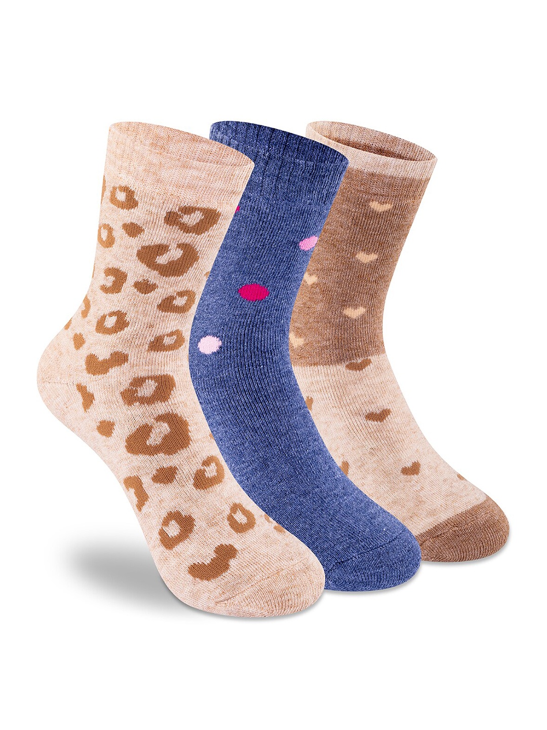 

Supersox Girls Pack Of 3 Patterned Cotton Above Ankle-Length Socks, Brown