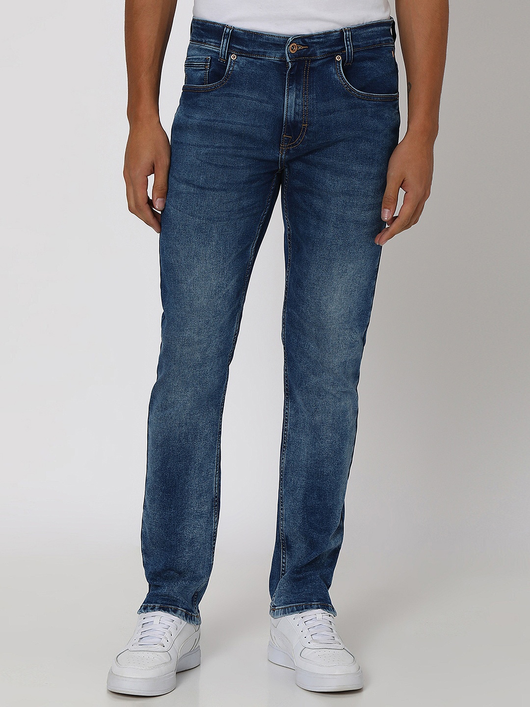 

Mufti Men Narrow Straight Fit Mid-Rise Heavy Fade Clean Look Stretchable Jeans, Blue