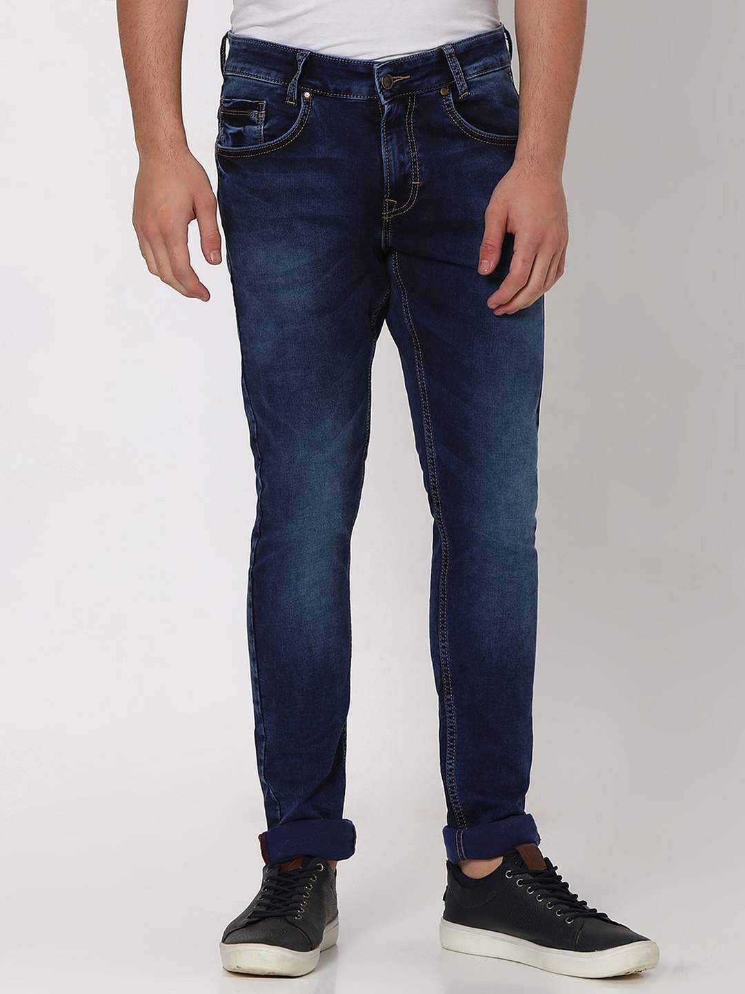 Mufti Men Skinny Fit Mid Rise Clean Look Stretchable Jeans, Navy blue