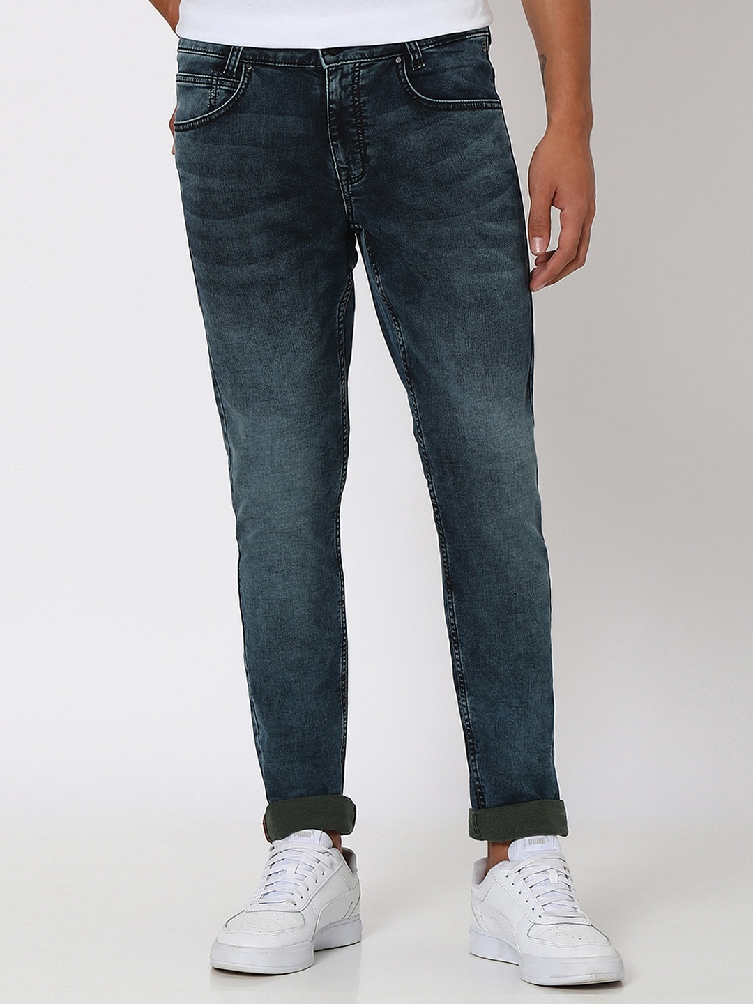 Mufti Men Mid-Rise Heavy Fade Skinny Fit Stretchable Jeans, Navy blue