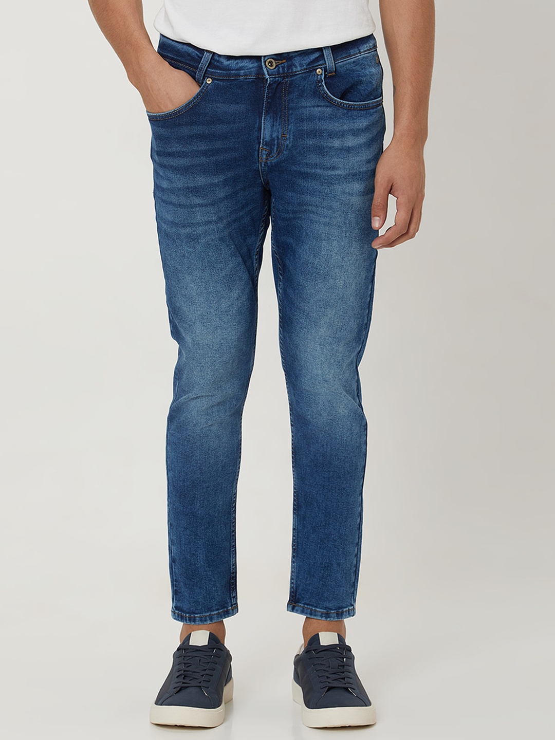 

Mufti Men Heavy Fade Mid-Rise Skinny Fit Stretchable Cropped Jeans, Blue