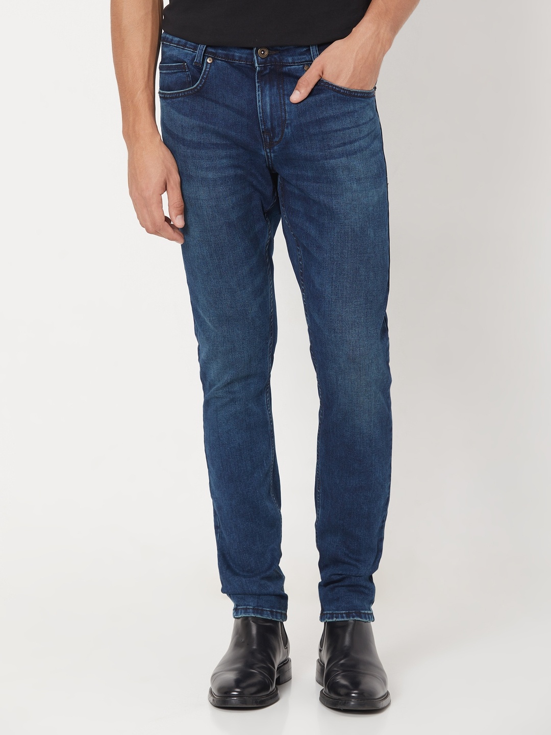 

Mufti Men Mid-Rise Light Fade Skinny Fit Stretchable Jeans, Blue