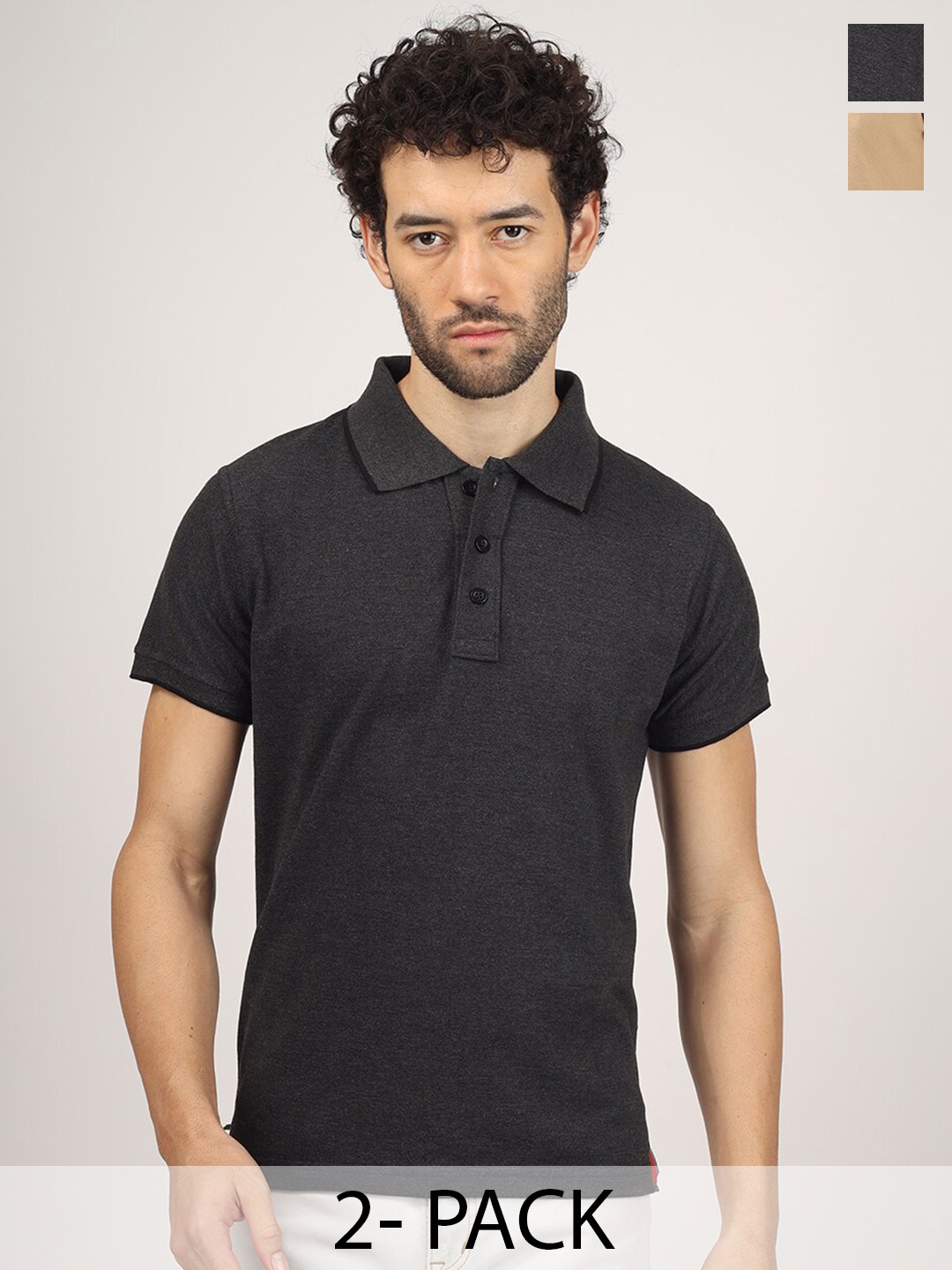 

Greylongg Pack Of 2 Polo Collar T-shirt, Charcoal