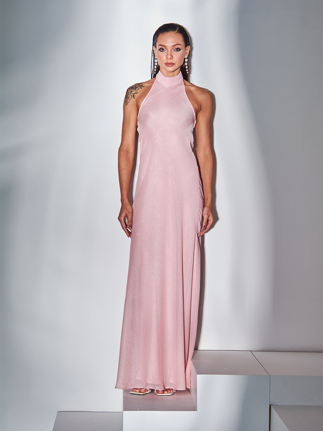 

By The Bay Pink Halter Neck Georgette Maxi Dress