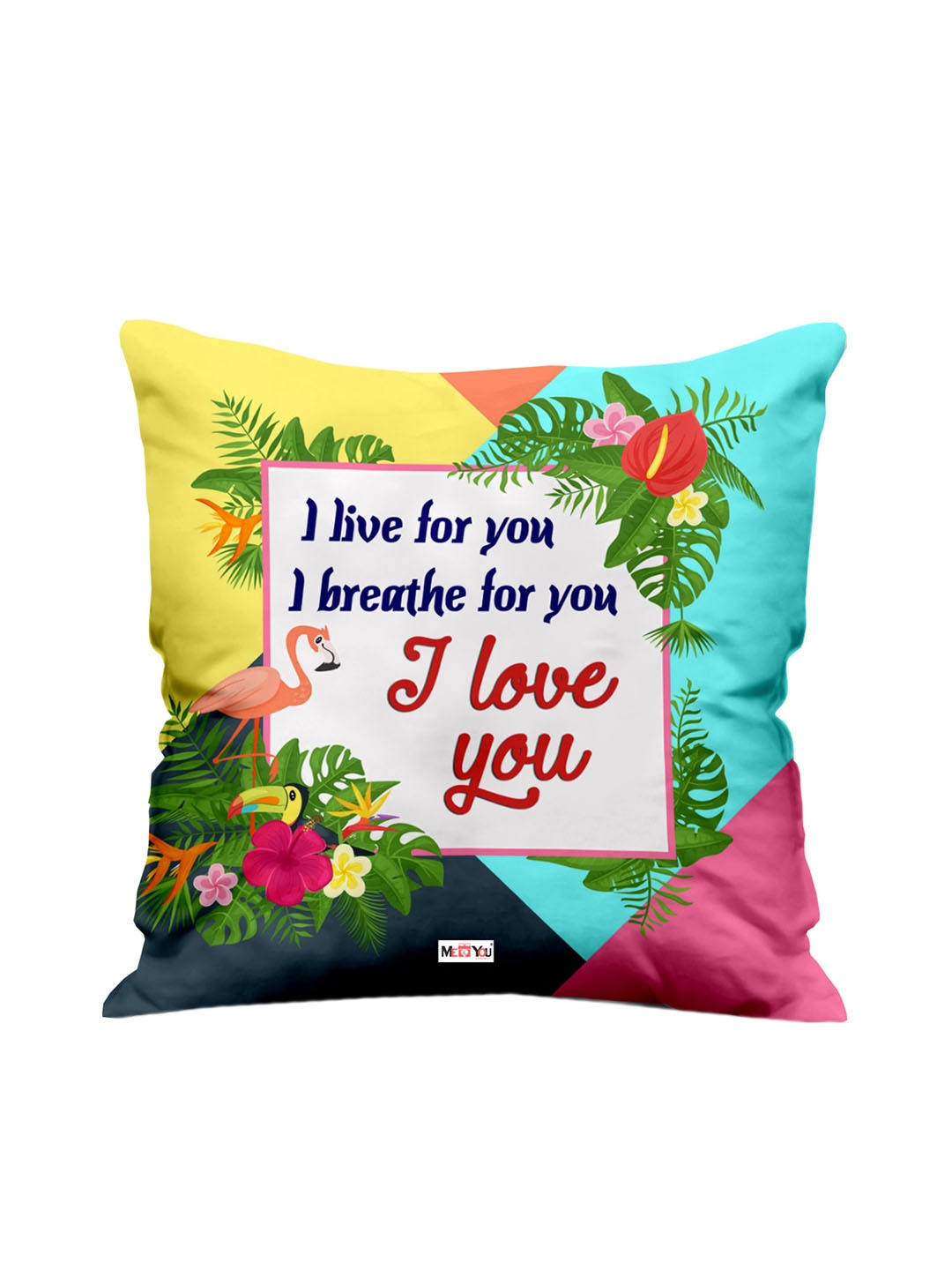 

ME & YOU Yellow & Green Love Printed Fibre Pre Filled Cushion