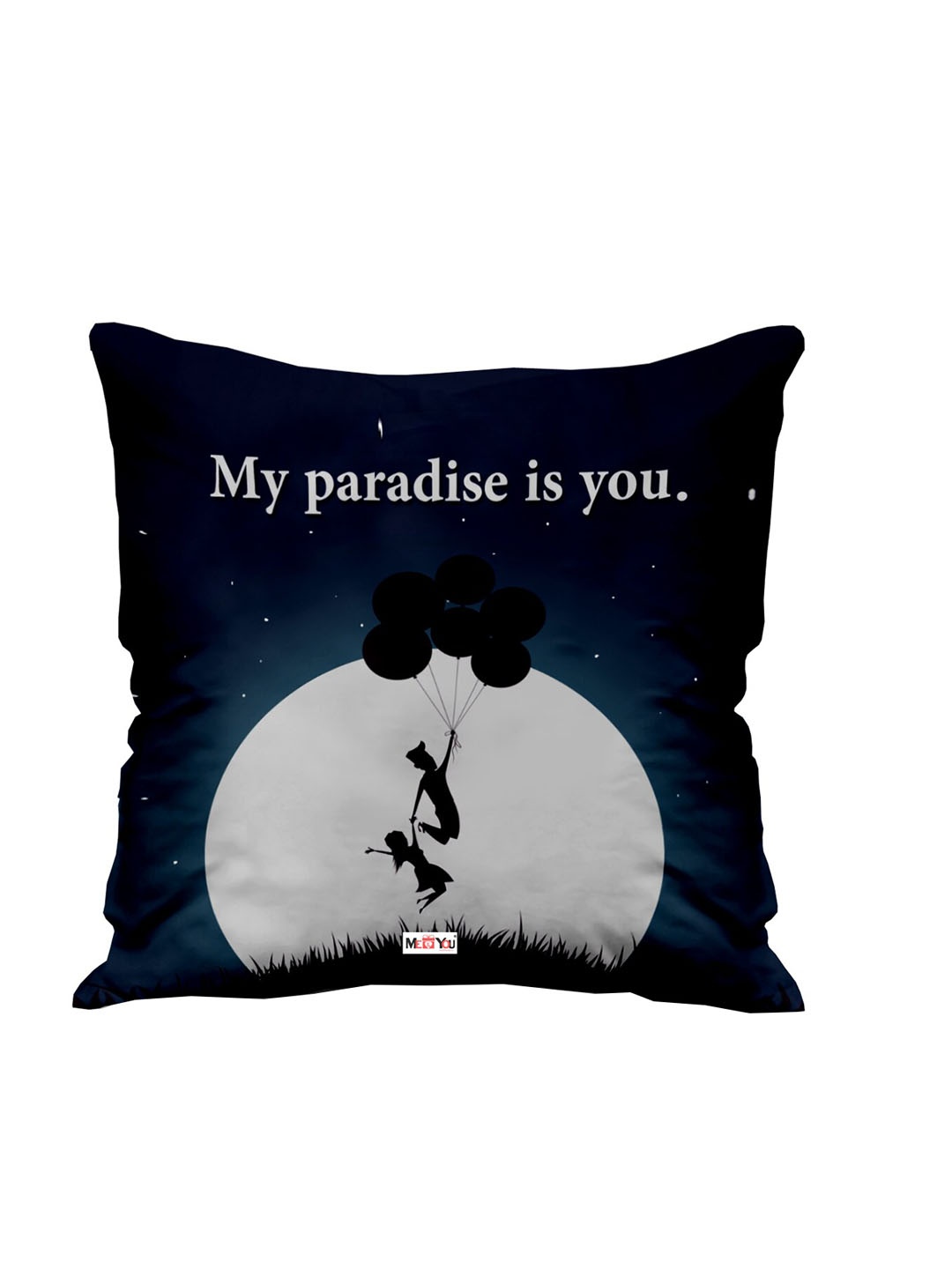 

ME & YOU Blue & White Typography Printed Square Pre-Filled Cushion