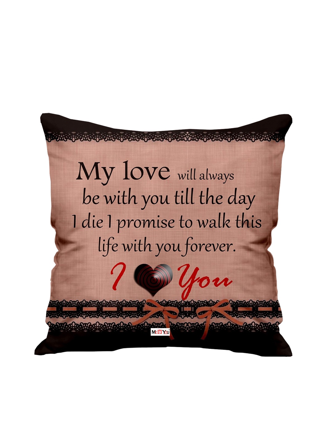 

ME & YOU Peach-Coloured & Black Love Quotes Printed Square Pre-Filled Cushion