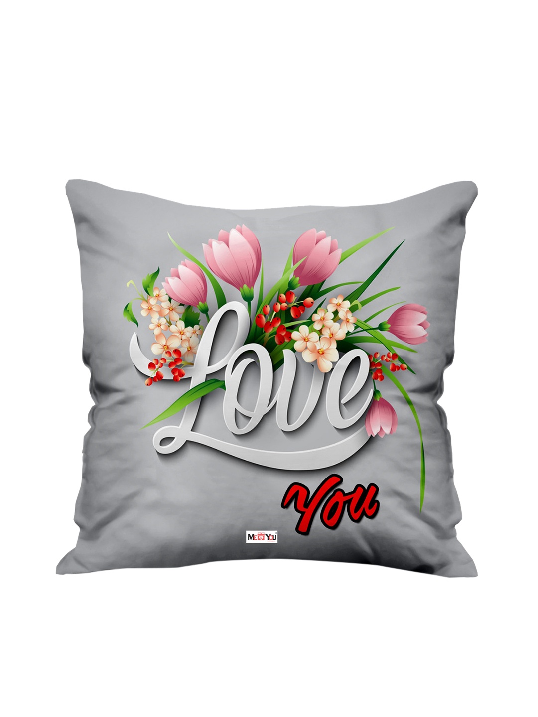 

ME & YOU Grey Printed Square Shaped Cushion