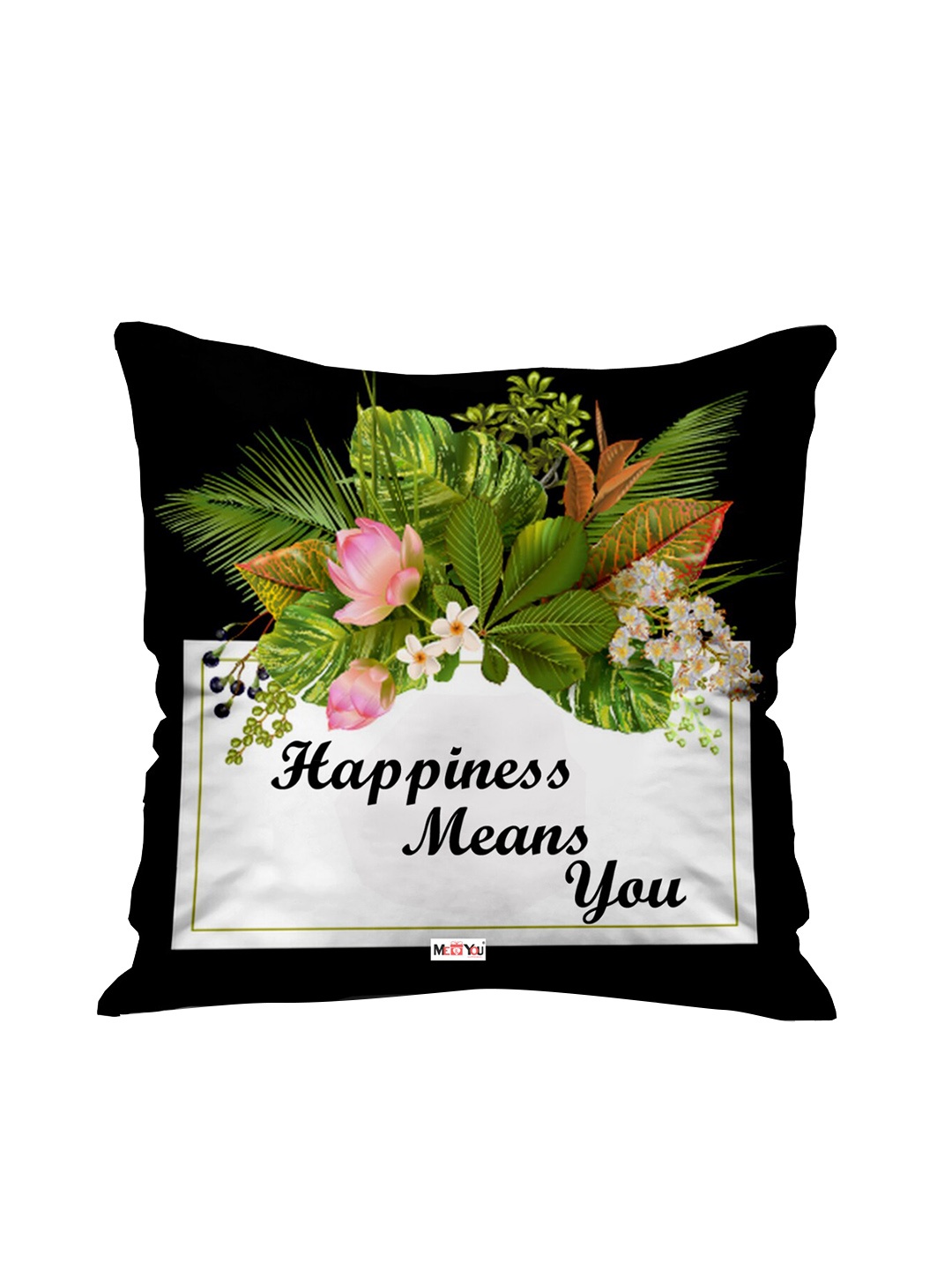 

ME & YOU Black & Green Love Quoted Square Shape Fibre Pre Filled Cushion