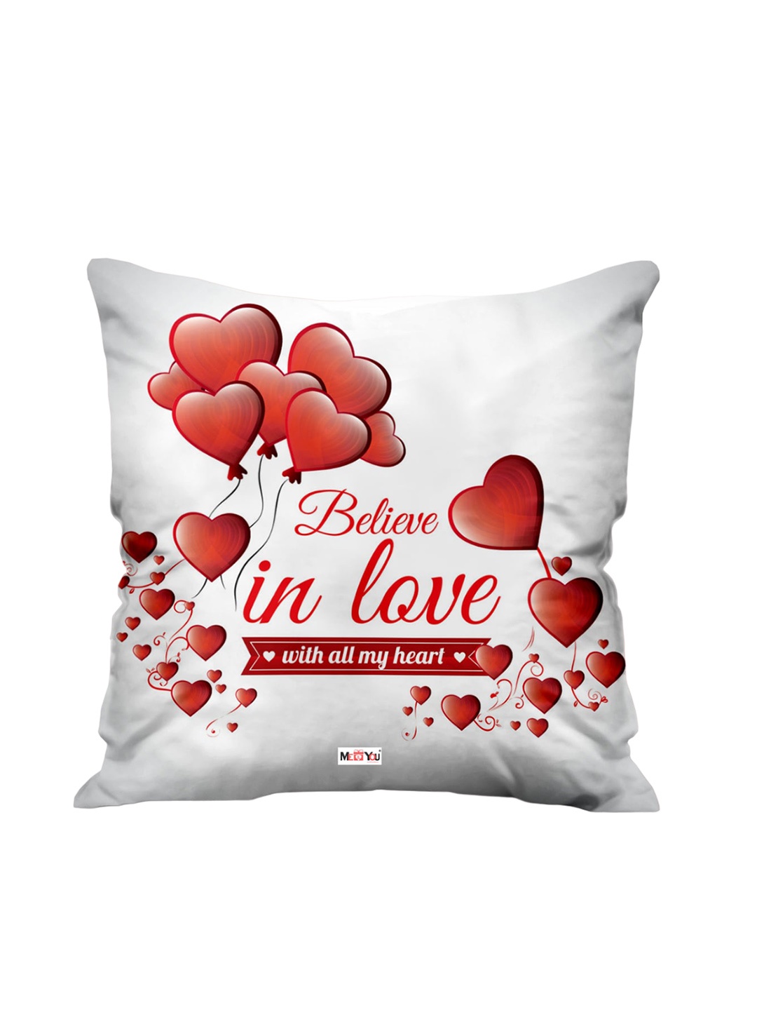

ME & YOU White & Red Love Quotes Printed Square Pre-Filled Cushion