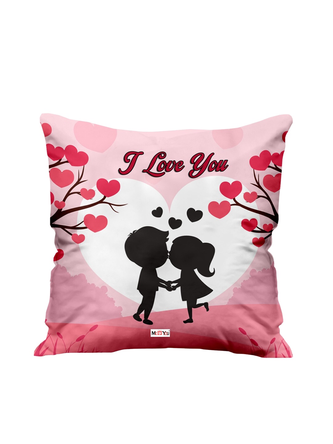 

ME & YOU Pink & White Love Printed Fibre Filling Square Cushion