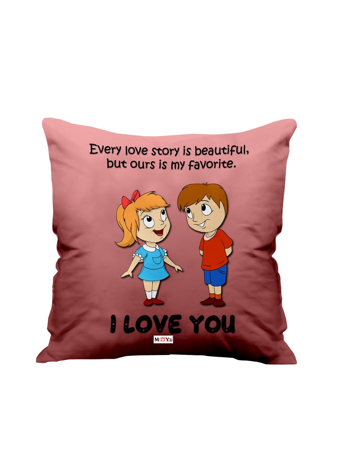 

ME & YOU Pink & Blue Love Quotes Printed Square Pre-Filled Cushion