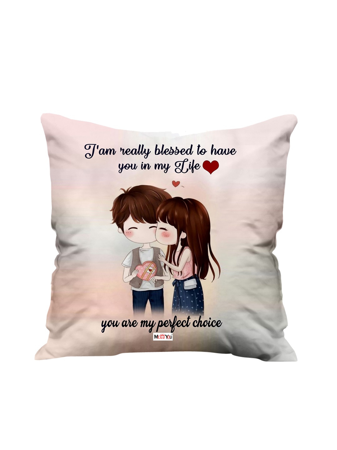 

ME & YOU Peach Coloured & Black Ultra-Soft Printed Square-Shaped Cushion