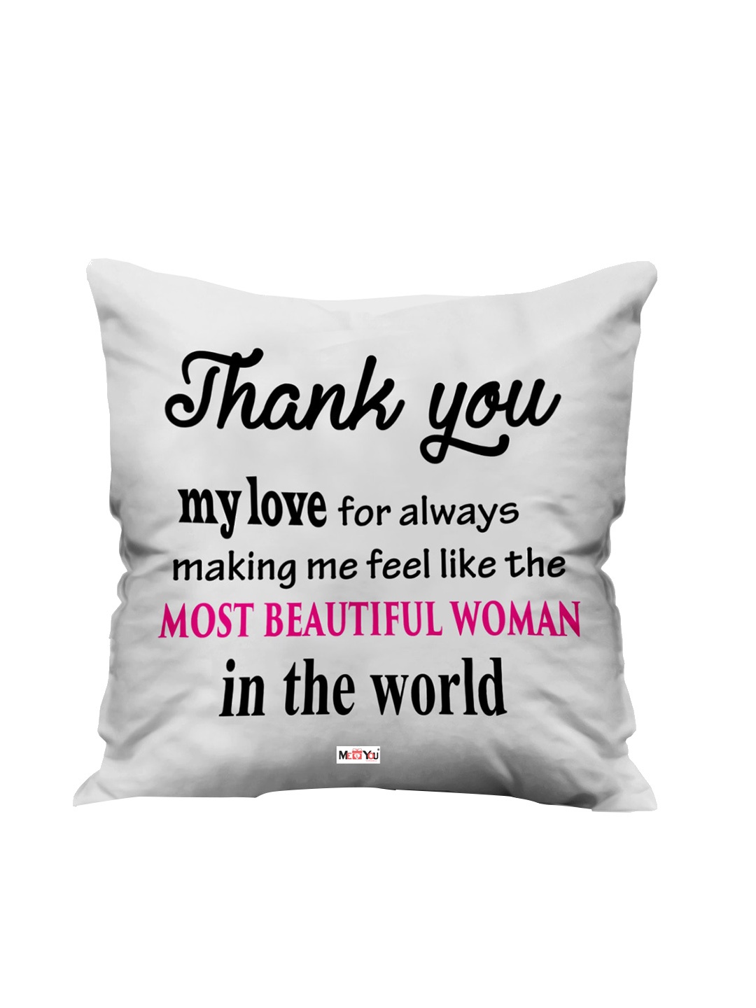 

ME & YOU Ultra-Soft Printed Square-Shaped Cushion (12x12 Inch), White