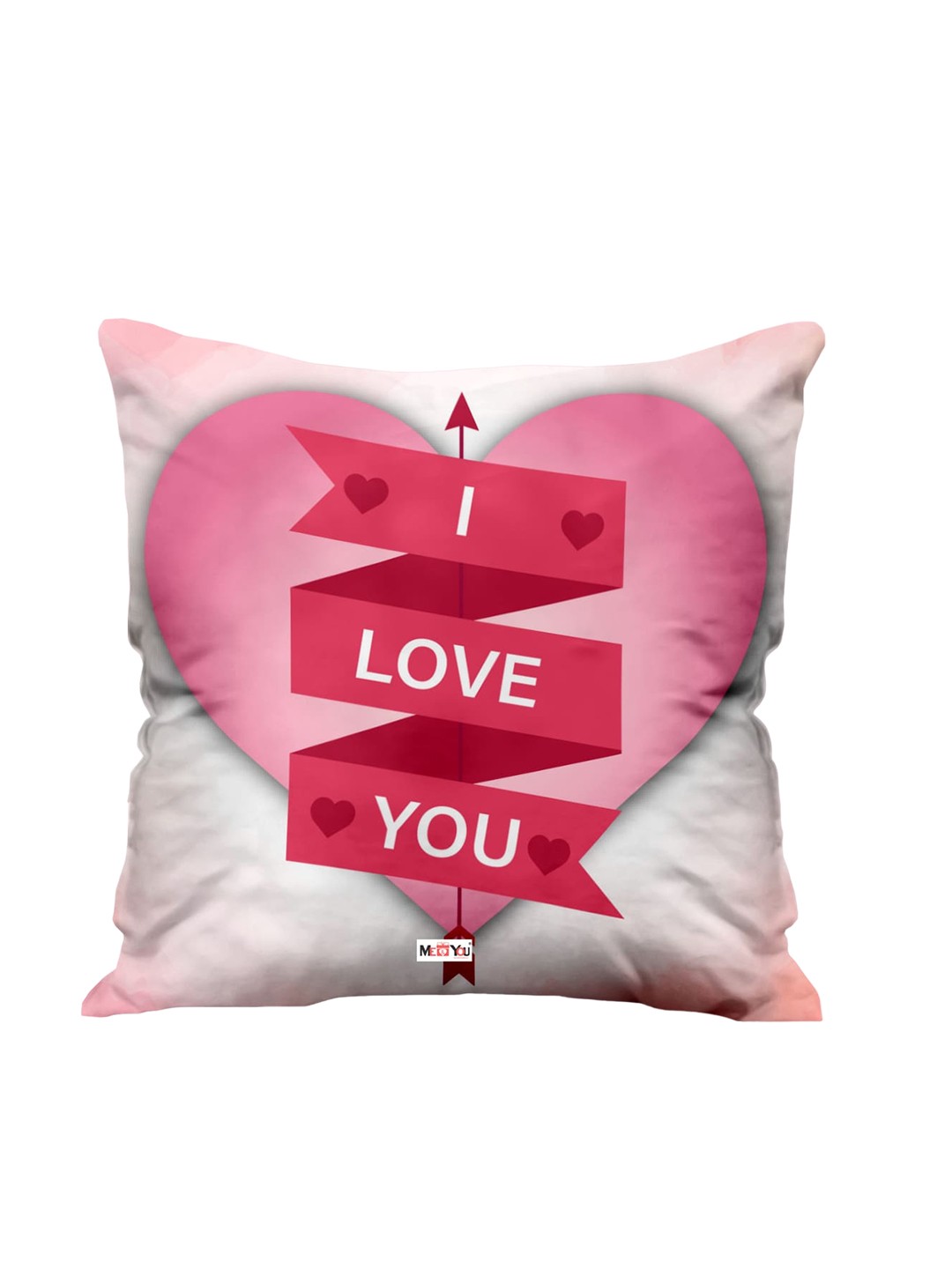 

ME & YOU Pink & White Love Quoted Square Shape Fibre Pre Filled Cushion