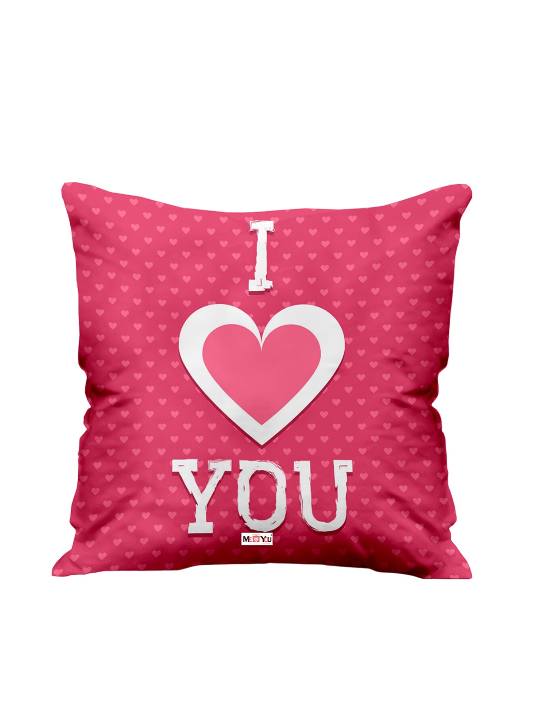 

ME & YOU Pink & White Love Printed Square Shape Fibre Pre Filled Cushion