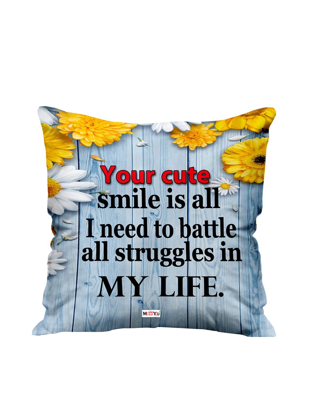 

ME & YOU Blue & Yellow Ultra-Soft Printed Square-Shaped Cushion