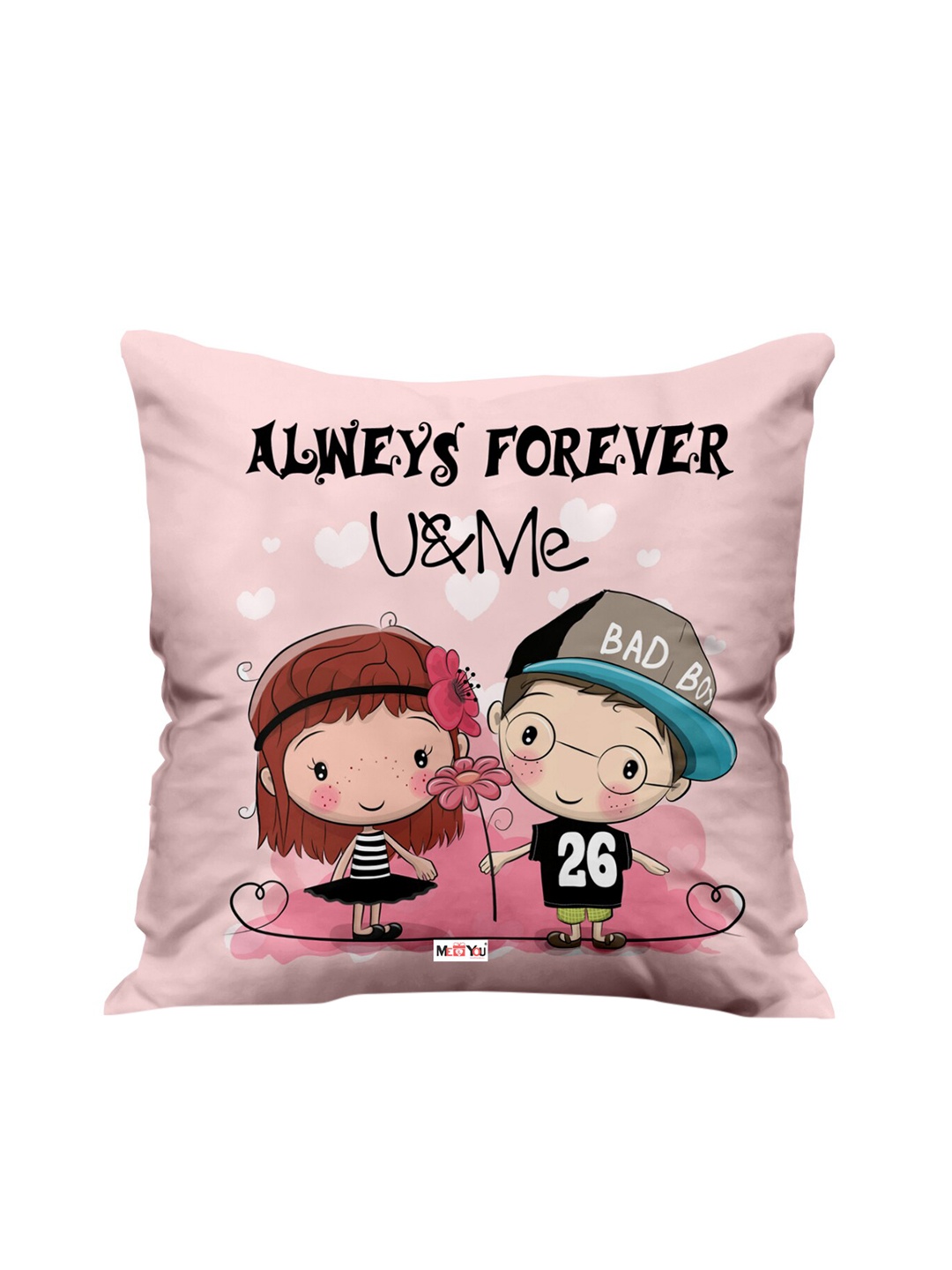 

ME & YOU Pink & Black Printed Square Filled Cushion