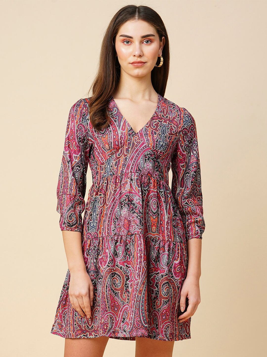 

Chemistry Ethnic Motifs Printed A-Line Dress, Pink