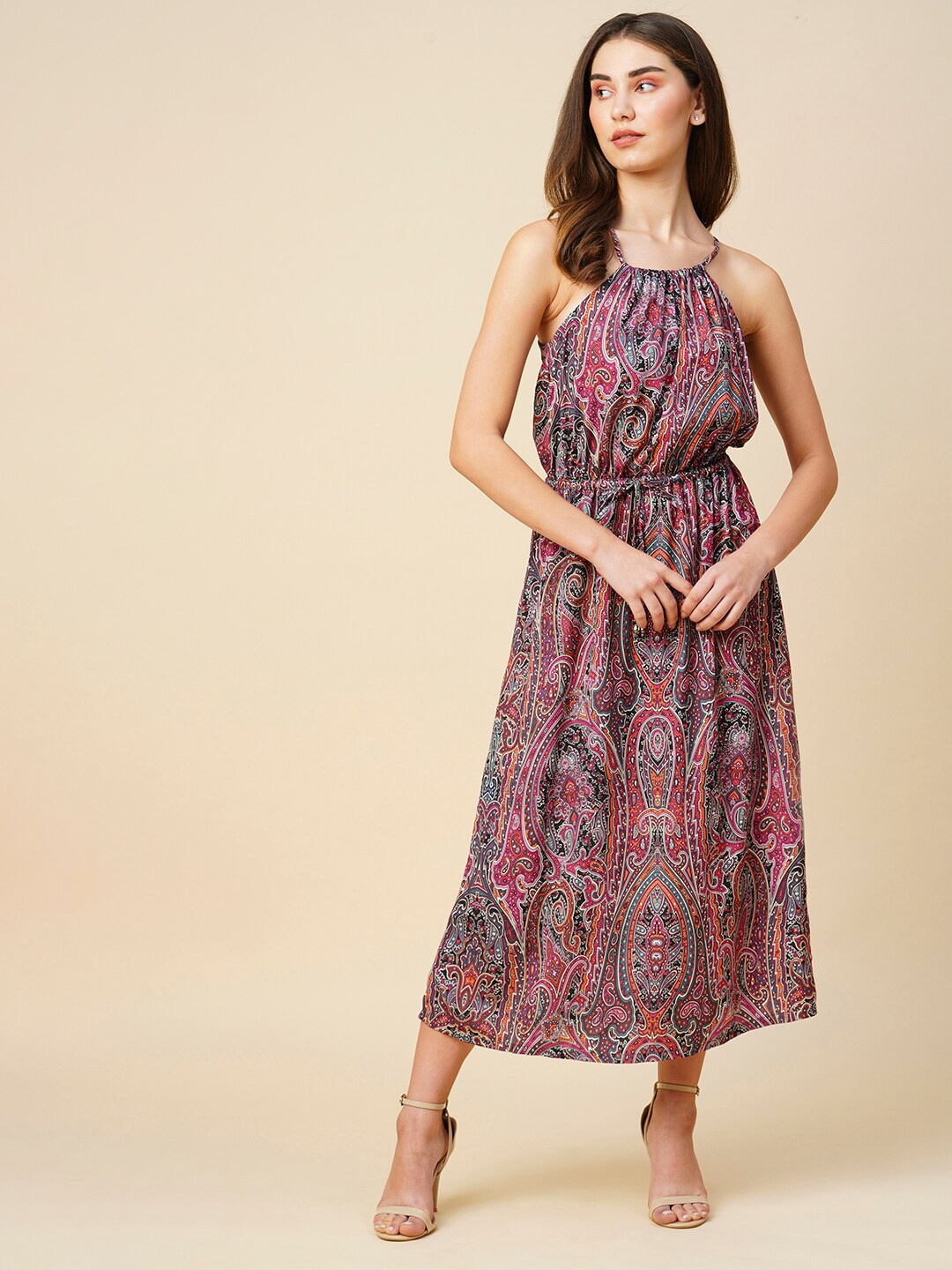 

Chemistry Ethnic Motifs Printed A-Line Midi Dress, Magenta