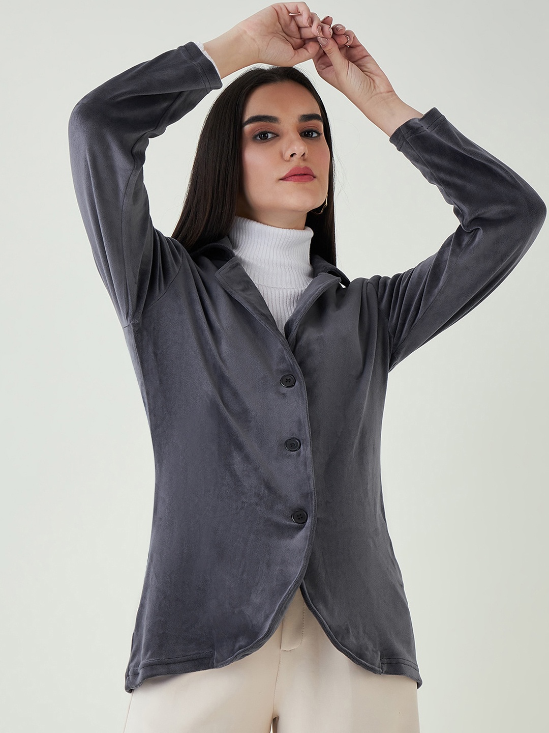 

Mast & Harbour Grey Single-Breasted Notched Lapel Collar Velvet Overcoat