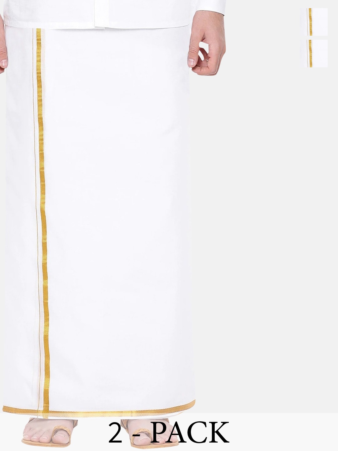 

Ramraj Pack Of 2 Pure Cotton Dhotis With Zari Border, White