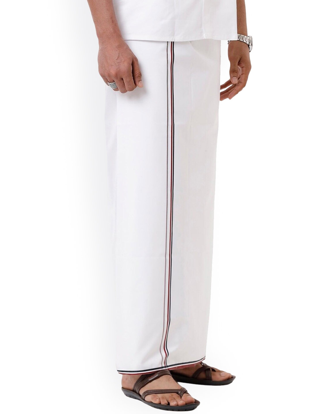 

Ramraj Contrast Border Pure Cotton Single Layer Dhoti, White