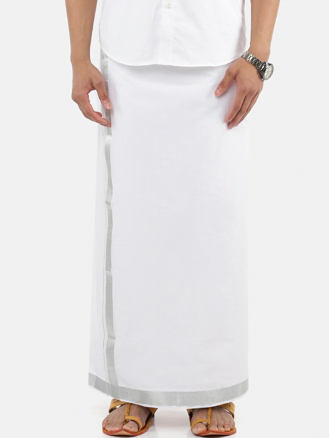

Ramraj Zari Border Pure Cotton Dhoti, White