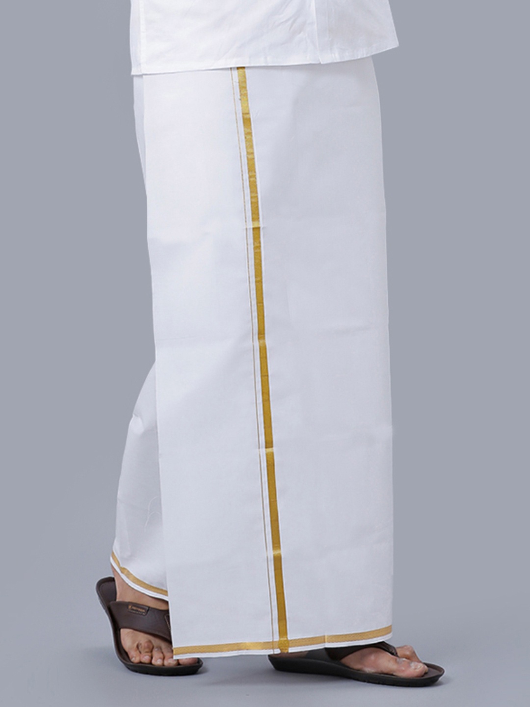 

Ramraj Pure Cotton Dhoti With Zari Border, White