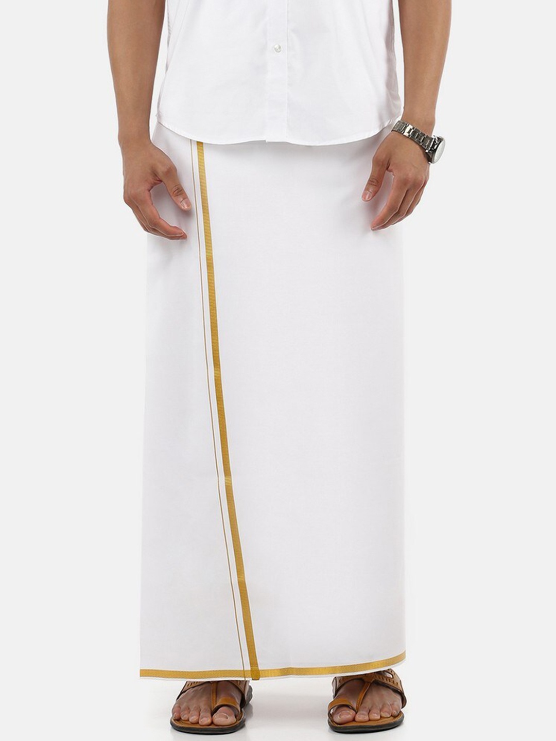 

Ramraj Zari Border Pure Cotton Single Layer Dhoti, White