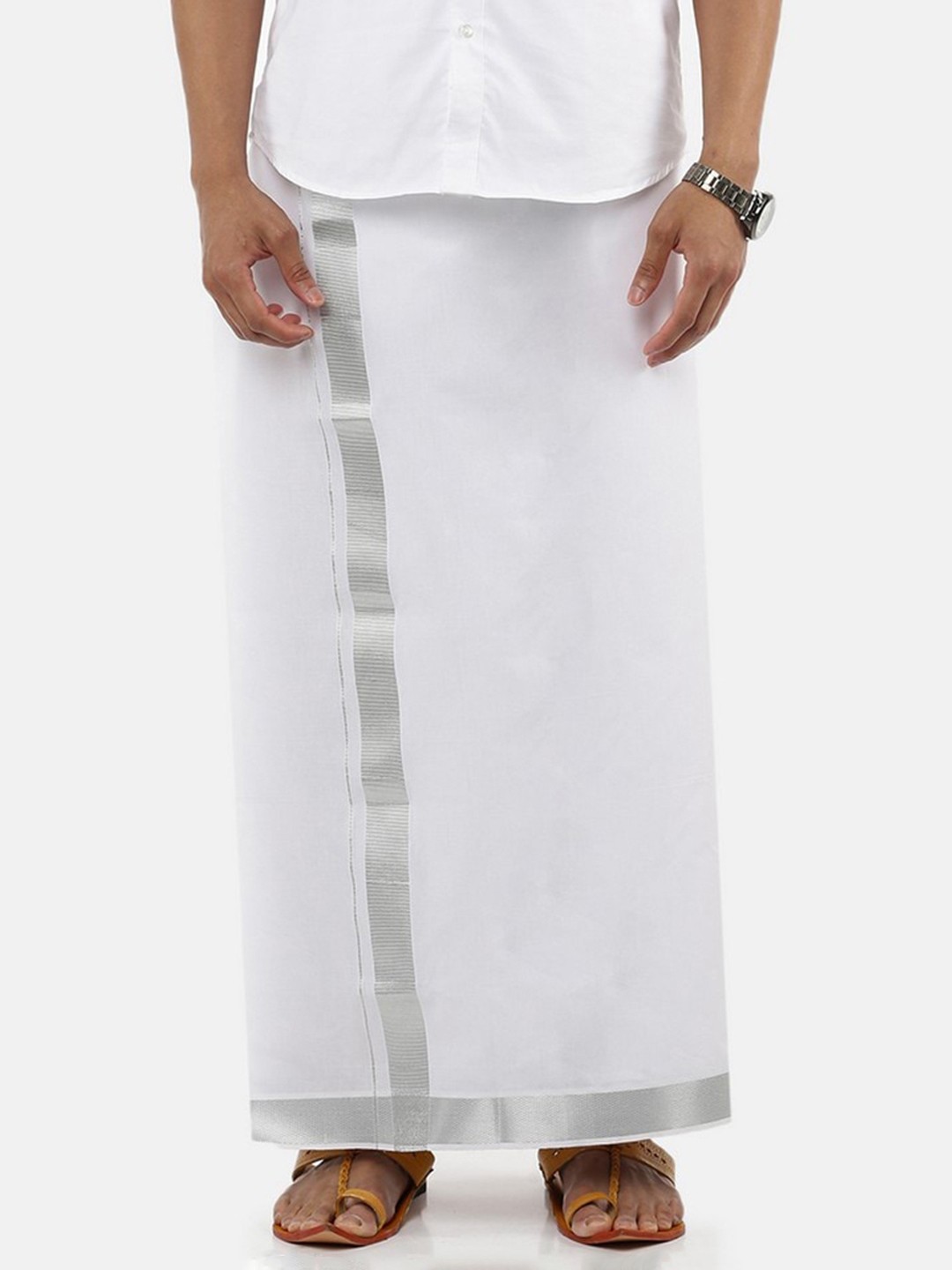 

Ramraj Zari Border Pure Cotton Single Layer Dhoti, White