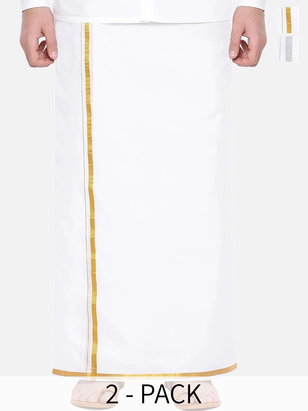 

Ramraj Pack Of 2 Mid-Rise Pure Cotton Single Layer Dhotis With Zari Border, White