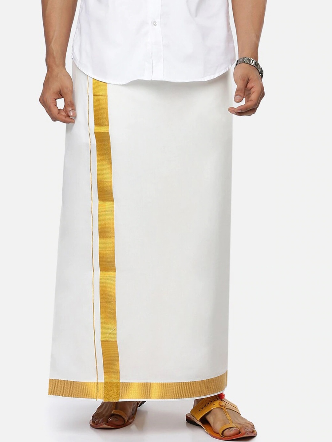 

Ramraj Pure Cotton Dhoti With Zari Border, Cream