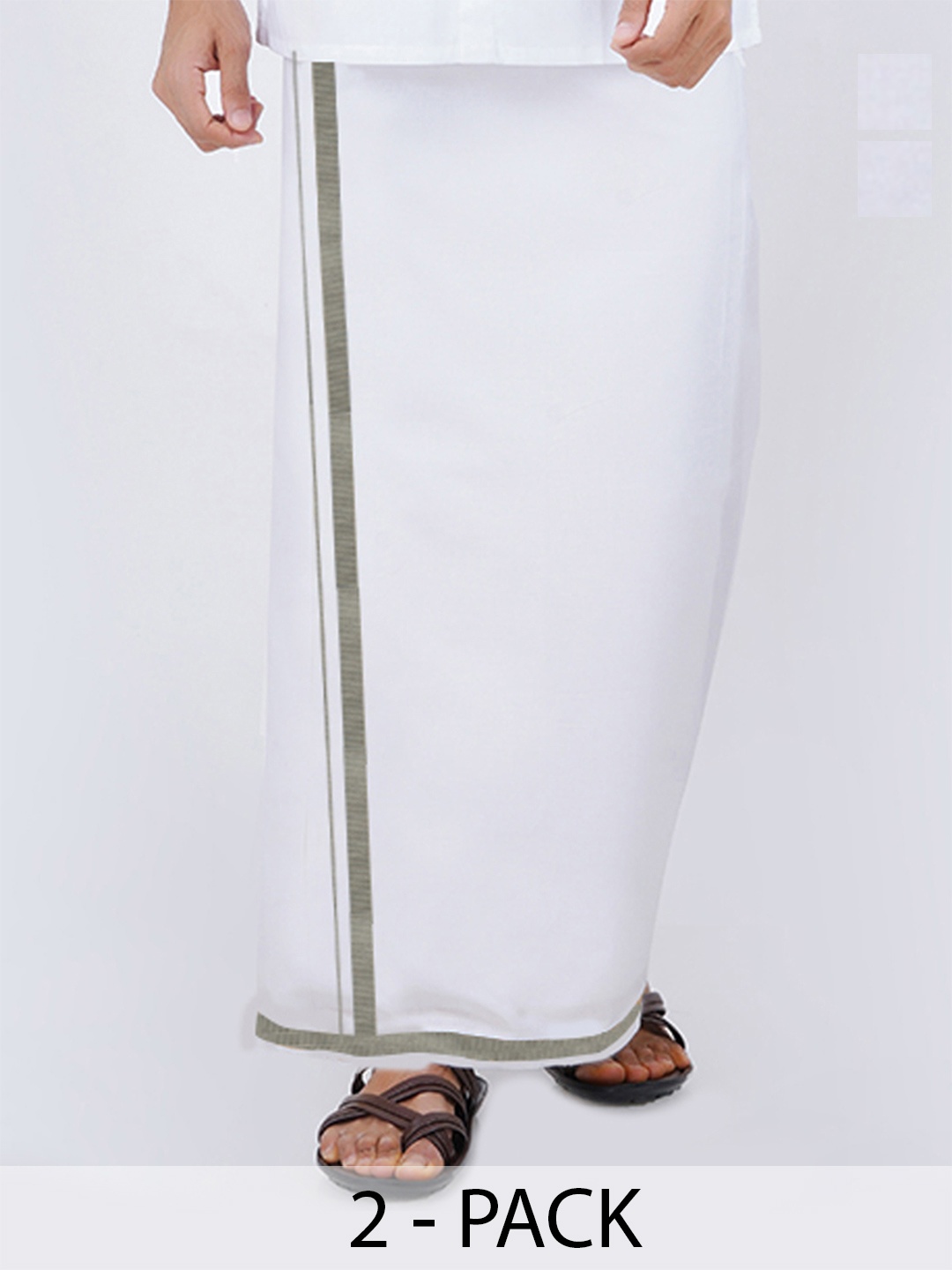 

Ramraj Pack Of 2 Mid-Rise Pure Cotton Single Layer Dhotis With Zari Border, White