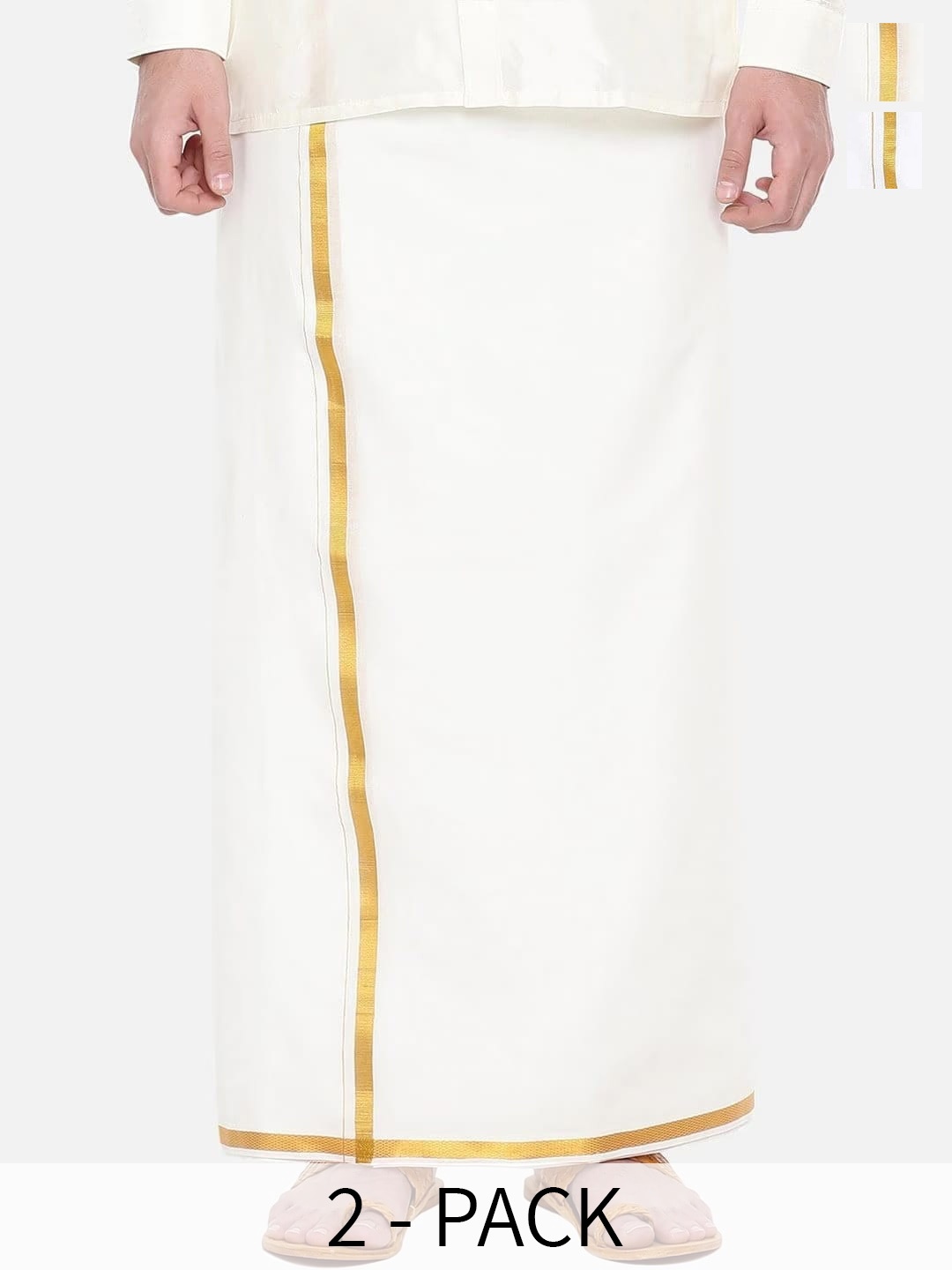 

Ramraj Pack Of 2 Mid-Rise Cotton Dhotis, Cream