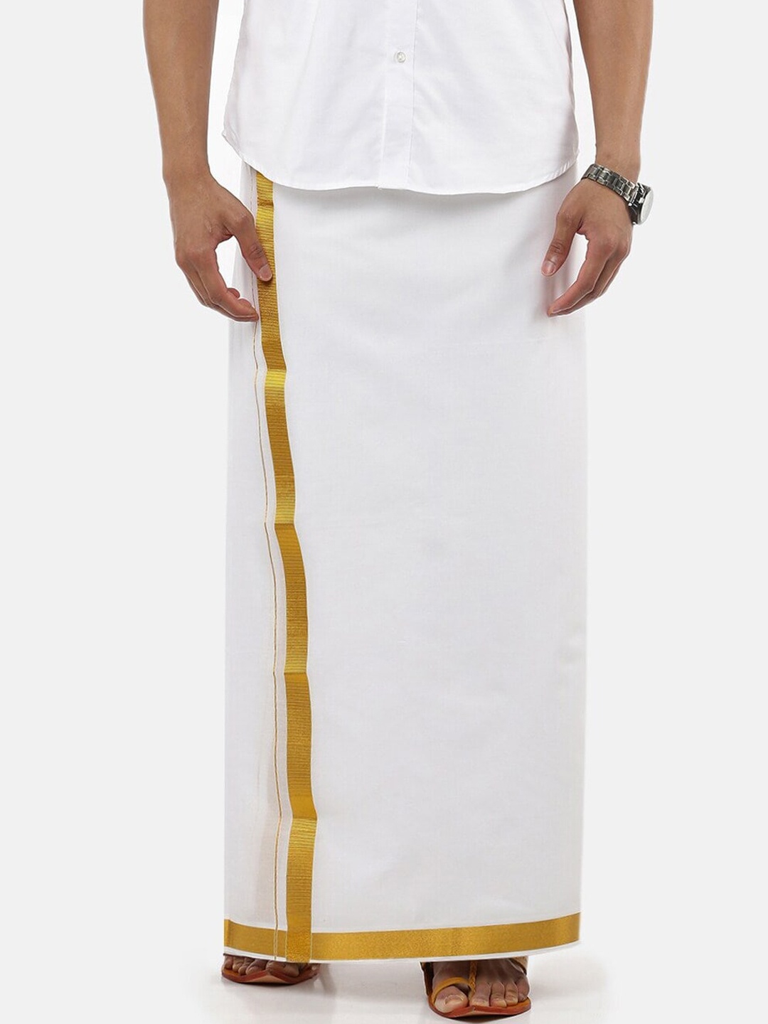 

Ramraj Mid-Rise Double Layer Pure Cotton Dhoti, White