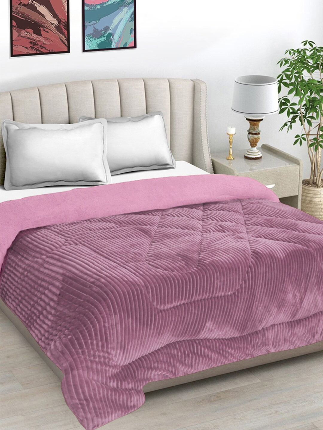 

FABINALIV Pink Striped Woollen Heavy Winter 950 GSM Double Comforter