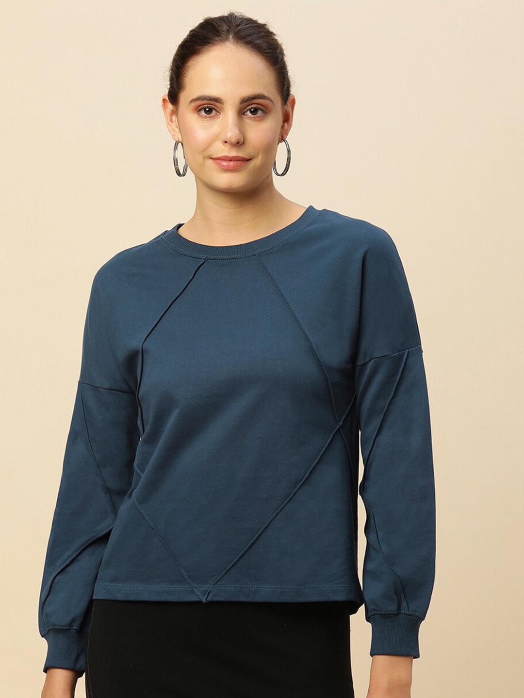 

Chemistry Self Design Drop Shoulder Pure Cotton Pullover, Teal