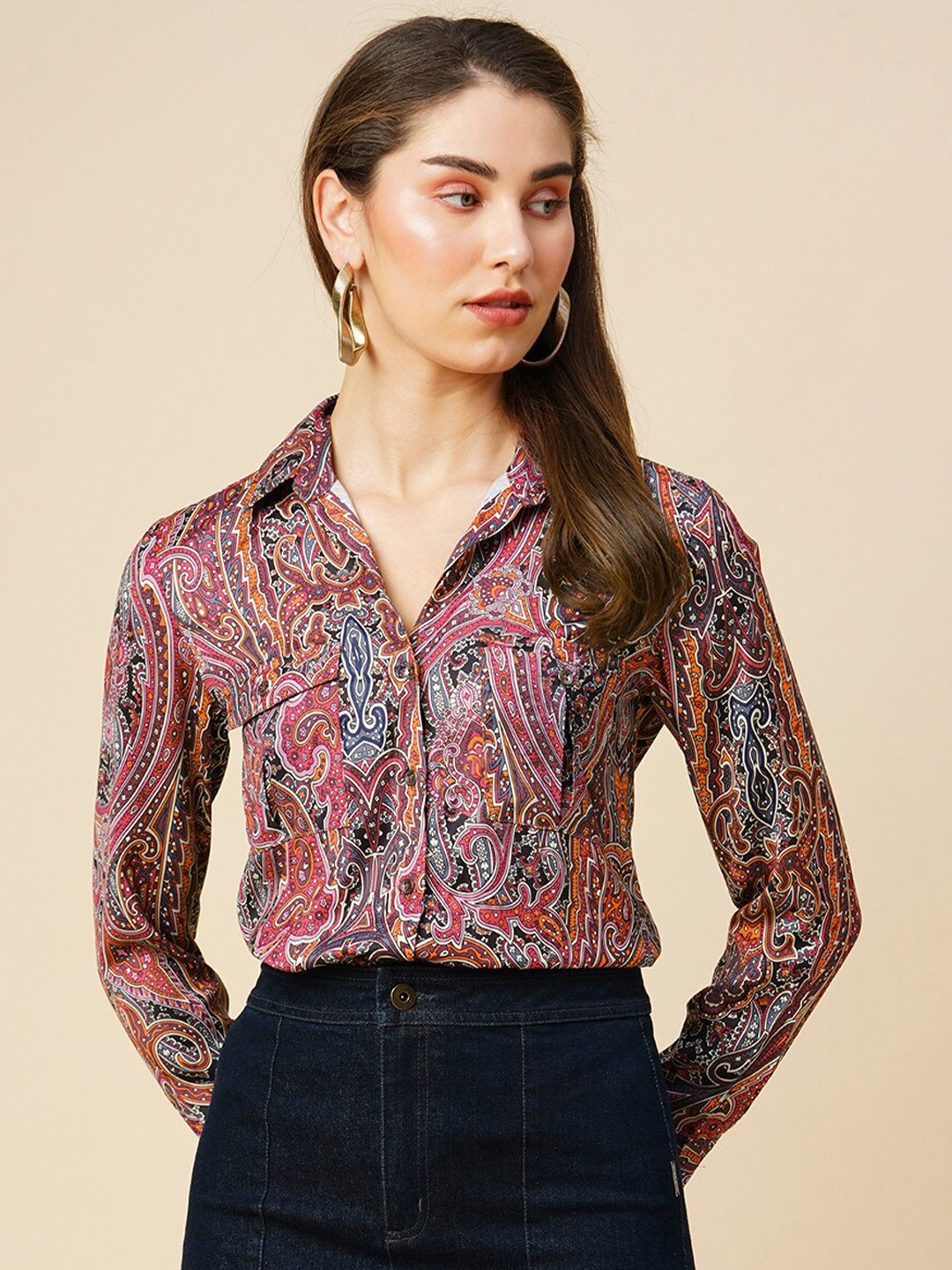 

Chemistry Paisley Printed Shirt Style Top, Pink