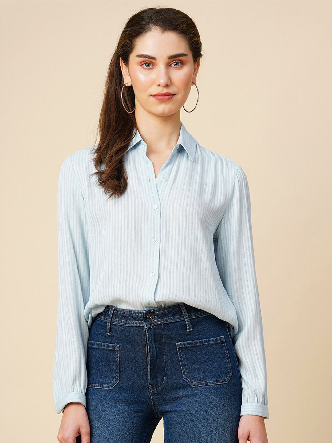 

Chemistry Vertical Striped Shirt Style Top, Blue