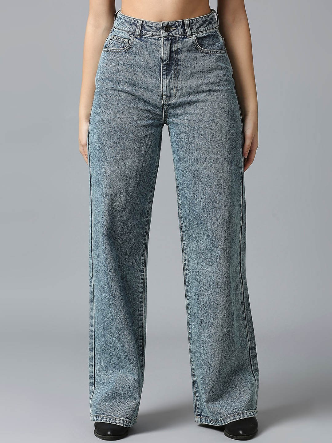 

The Roaster Lifestyle Co. Women Blue Pure Cotton High Rise Wide Leg Jeans