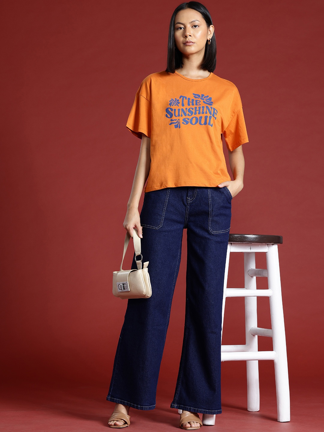 

all about you Typography Printed Pure Cotton T-shirt, Orange