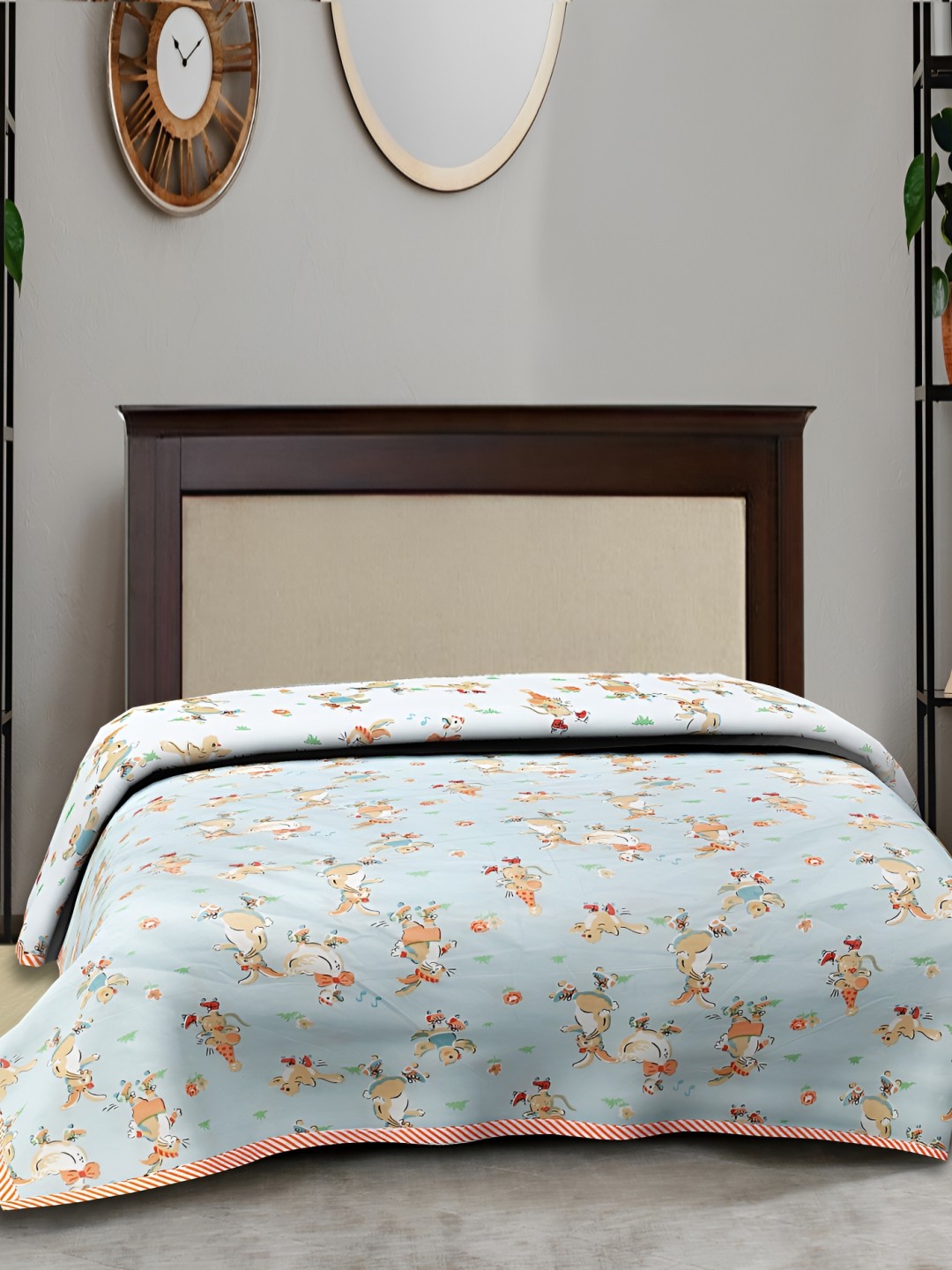 

Texstylers Blue & Orange Cartoon Characters AC Room 150 GSM Single Bed Dohar